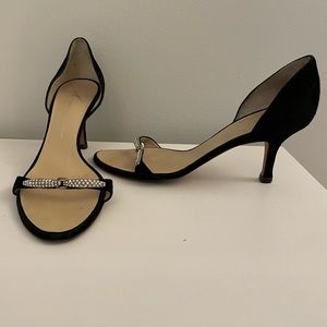 Giuseppe Zanotti Black Suede Heels with Rhinestone Strap